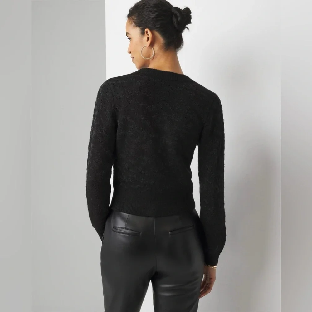 White House Black Market Metallic Jacquard Cardigan Sweater in Black Size Medium - Picture 2 of 10